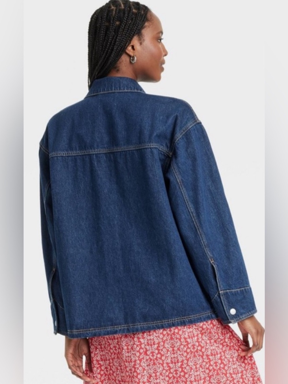 NWT-Medium Oversized Universal Thread Dark Blue Denim 4 pocket 
Long Jean Jacket - Picture 2 of 10